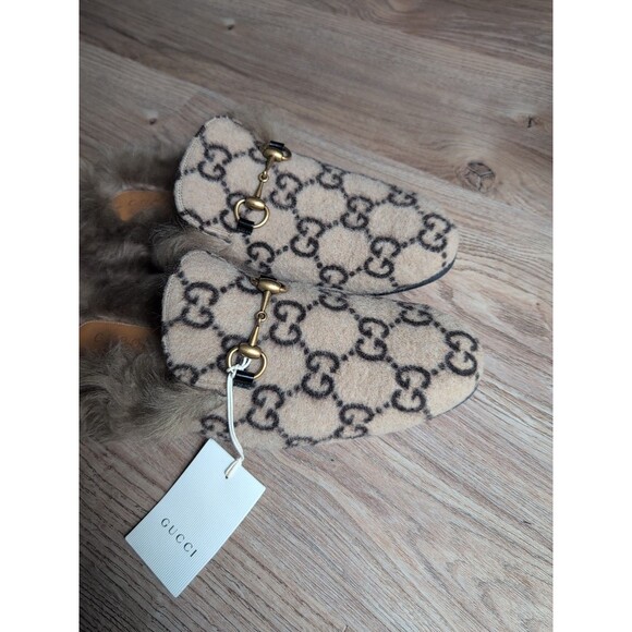 Gucci Princetown GG Wool Fur Flats Mules Slip On Mens 9-9.5 - Picture 8 of 16